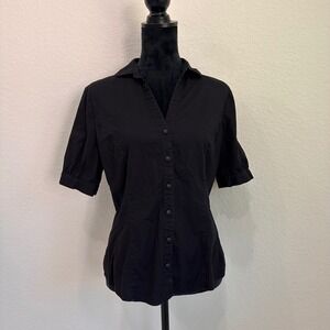 Riders by Lee Black Button Up Short Sleeve Collared‎ Poplin Shirt Slims Medium